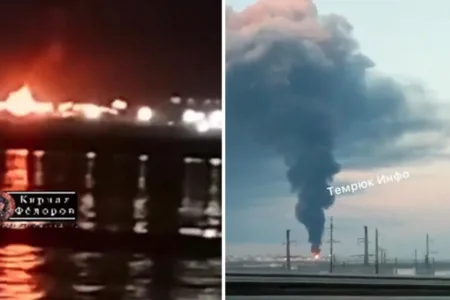 ВИДЕО | “НАЈВИСОК СТЕПЕН НА СЕРИОЗНОСТ!“ – Огромен пожар во близина на мостот на Крим: Гори руски магацин за гориво